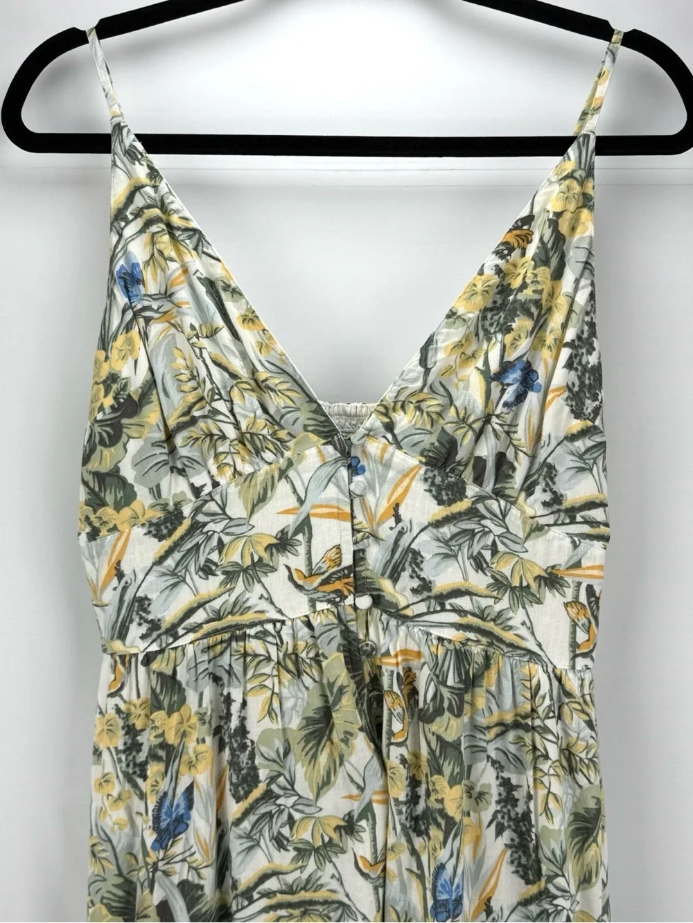 Abercrombie & Fitch Green Tropical Floral Plunge V-Neck Linen Maxi Dress